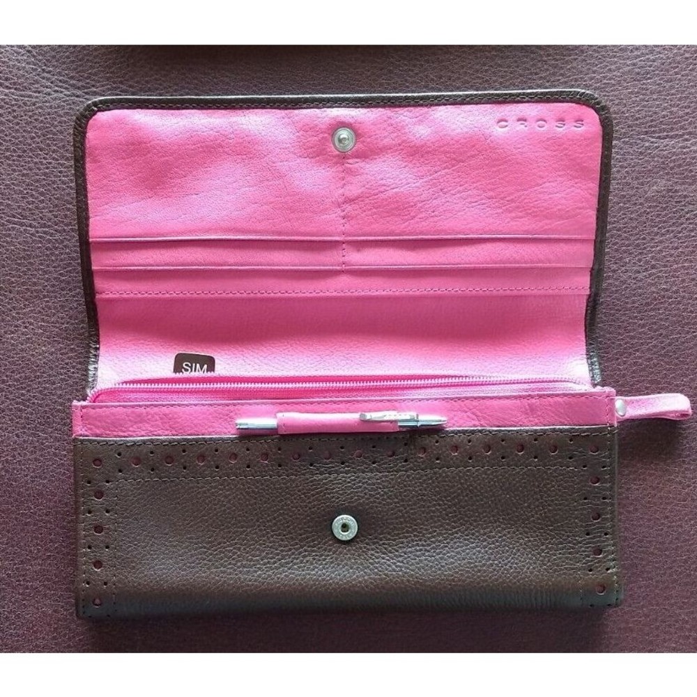 Slim Envelope Wallet & Mini CROSS Pen Chocolate Brown &‎ Pink Clutch NEW IN BOX